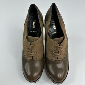 Fendi Women’s Brown Designer Suede Leather‎ Oxford Luxury Ankle Boot EU 37.5